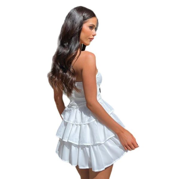 Tube Top Hollow-out Cinched White Cake Dress Female Dress - Image 4