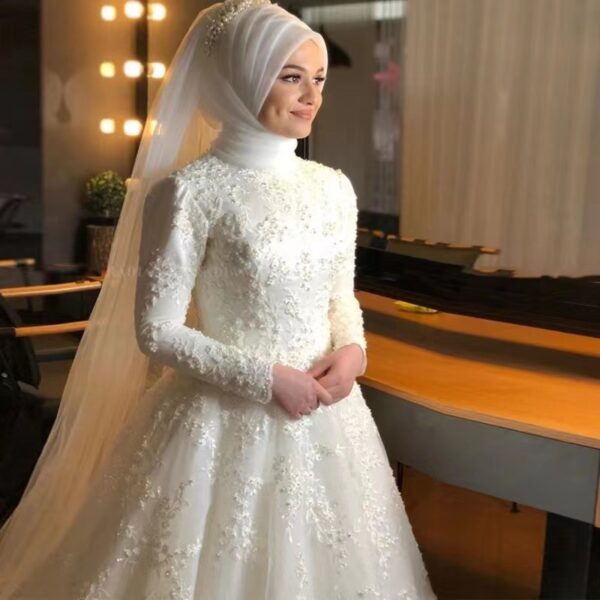 Long Sleeve White Dignified Wedding Dress - Image 4