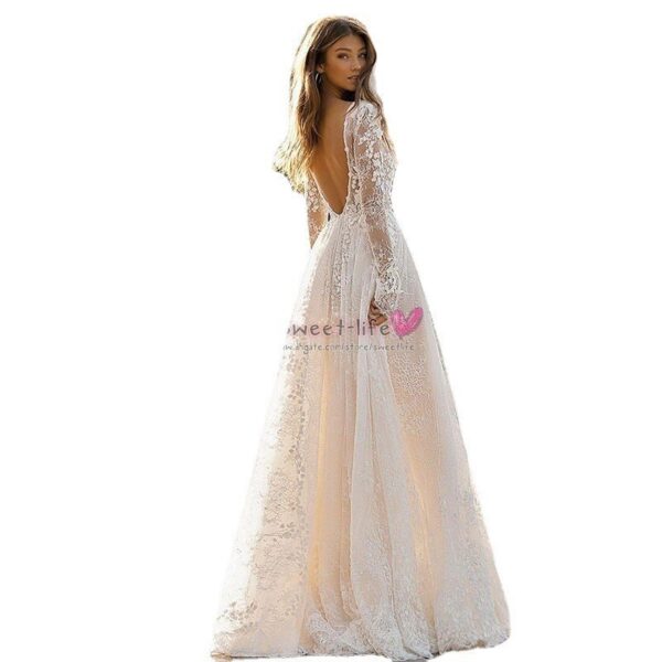 Women's Wedding Dress Lace Long Sleeve Dinner Party Gown - Image 5