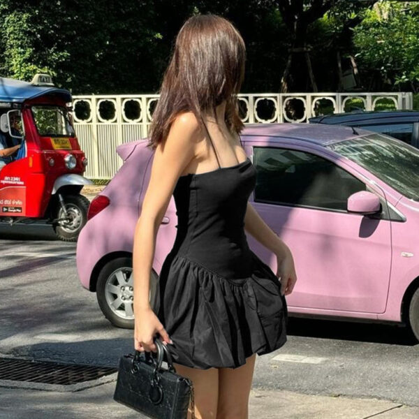 Women's Solid Color Sleeveless Strap Stitching Short Dress - Image 3