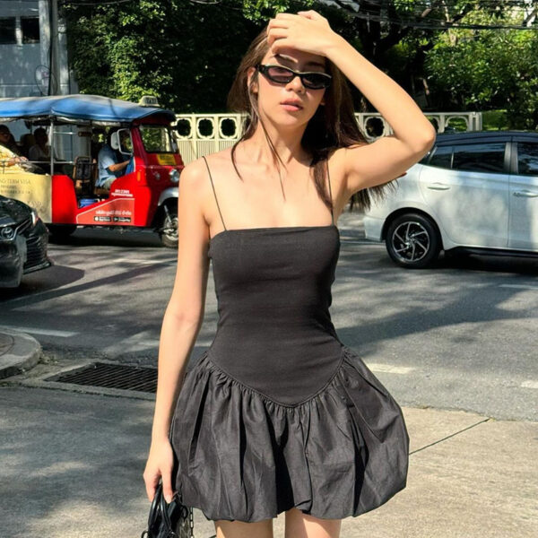 Women's Solid Color Sleeveless Strap Stitching Short Dress - Image 10