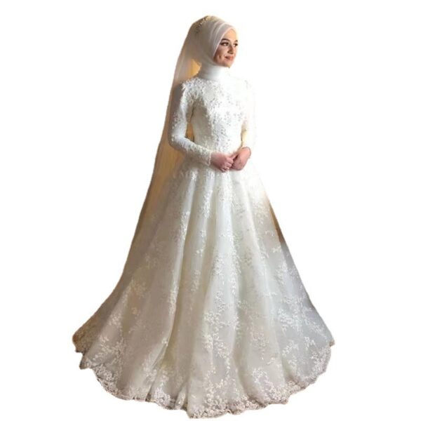 Long Sleeve White Dignified Wedding Dress - Image 5