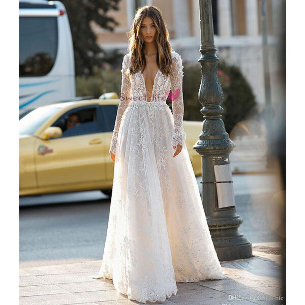 Women's Wedding Dress Lace Long Sleeve Dinner Party Gown - Image 4