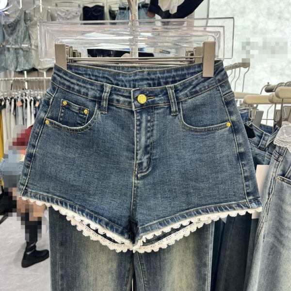 Lace Edge Stitching Sweet Chic Denim Shorts - Image 5