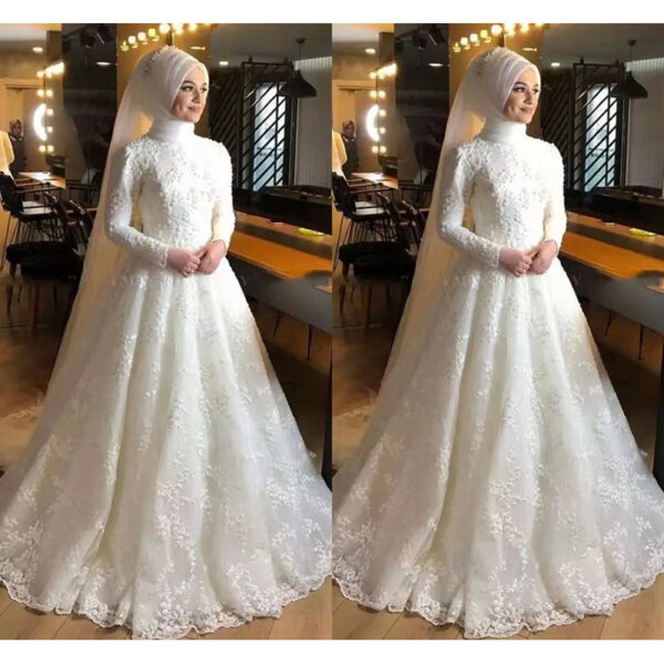 Long Sleeve White Dignified Wedding Dress - Image 2